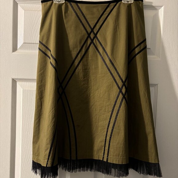 Olive Green beaded A-Line Skirt with ribbon and tulle detailing - Picture 5 of 5